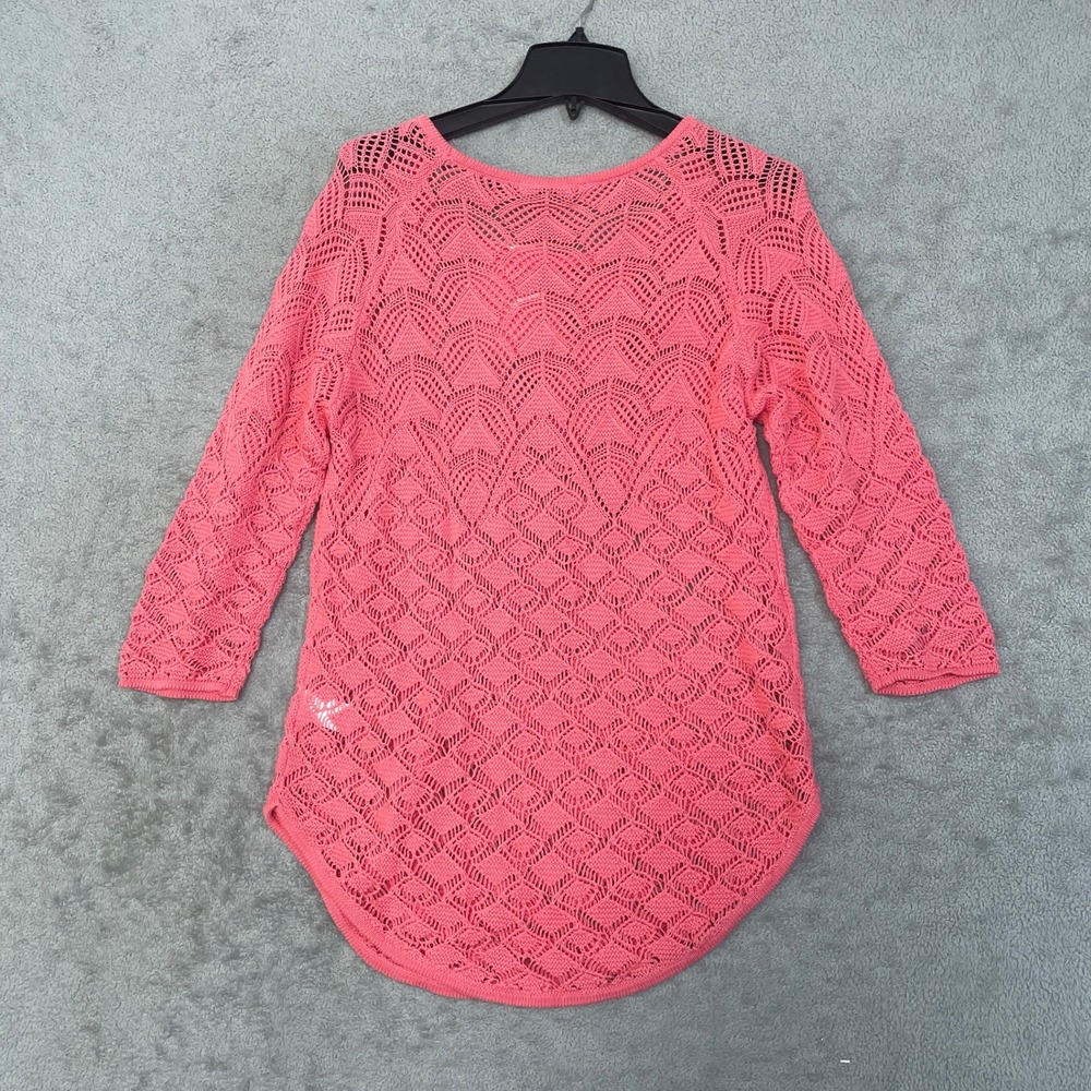 NWT Jeanne Pierre Sweater Women's Large Pink 100% Cotton Crochet Knit 3/4 Sleeve - Picture 2 of 8